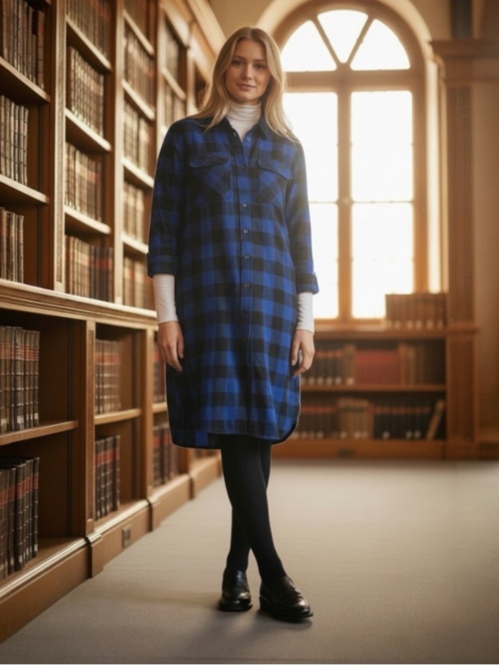 *NWT rag & bone Blue & Black Plaid Button-Down Womens Shirt Dress Size‎ M